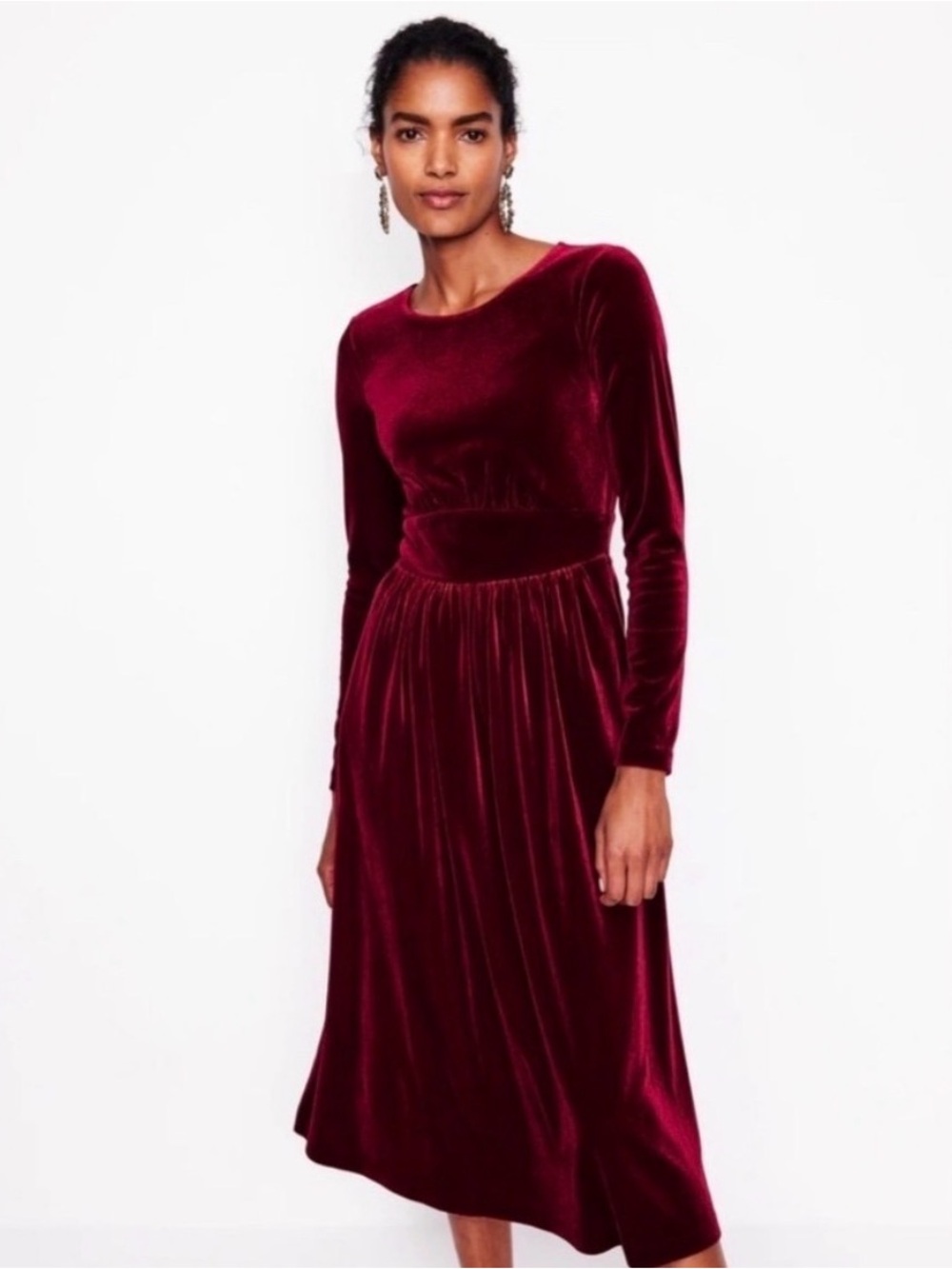 Boden Women’s Red Velvet Long Sleeve Thea Midi Dress 16-18R Holiday